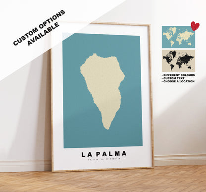 La Palma Map Print - Personalised Map Gift - Framed or Canvas Options Available - Custom Text Options - Personalised Gift - Spain & Islands