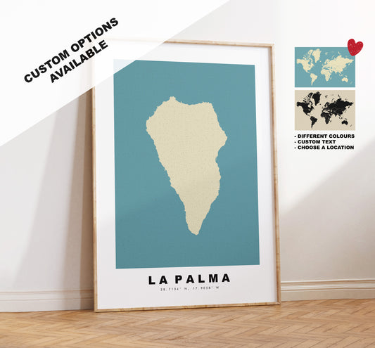 La Palma Map Print - Personalised Map Gift - Framed or Canvas Options Available - Custom Text Options - Personalised Gift - Spain & Islands