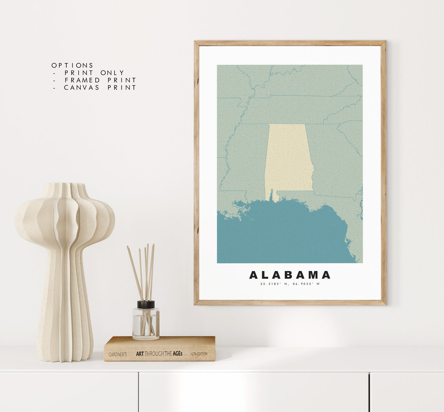 Alabama Map Print - Personalised Map Gift - Framed or Canvas Options Available - Custom Text Options - Personalised Gift - US States & Islands