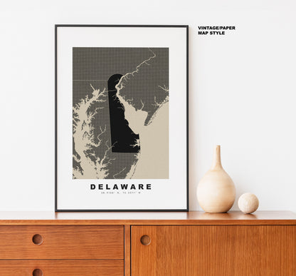 Delaware Map Print - Personalised Map Gift - Framed or Canvas Options Available - Custom Text Options - Personalised Gift - US States & Islands