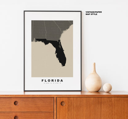 Florida Map Print - Personalised Map Gift - Framed or Canvas Options Available - Custom Text Options - Personalised Gift - US States & Islands