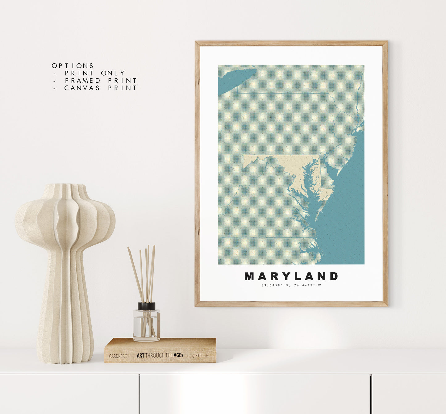 Maryland Map Print - Personalised Map Gift - Framed or Canvas Options Available - Custom Text Options - Personalised Gift - US States & Islands