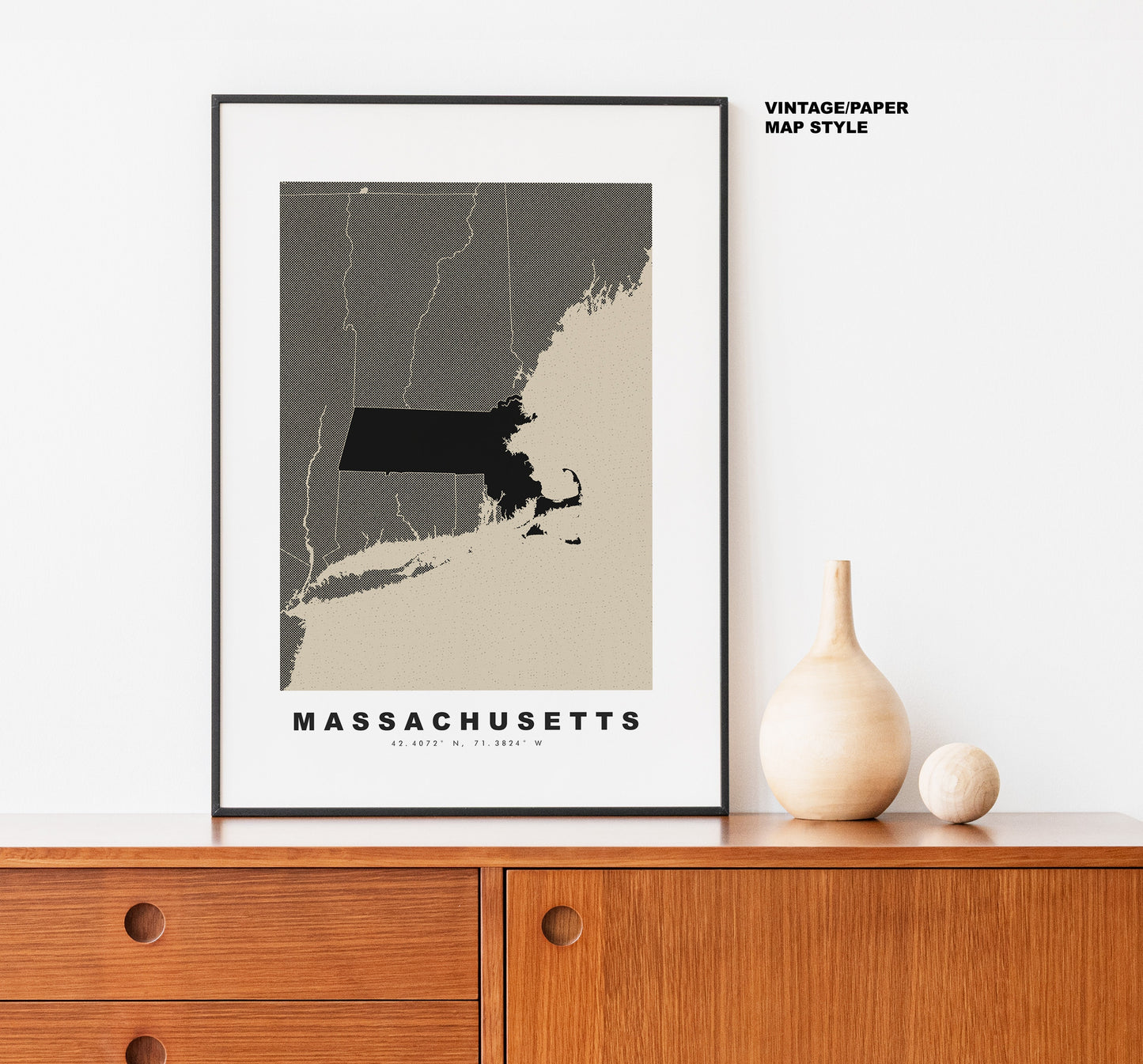 Massachusetts Map Print - Personalised Map Gift - Framed or Canvas Options Available - Custom Text Options - Personalised Gift - US States & Islands