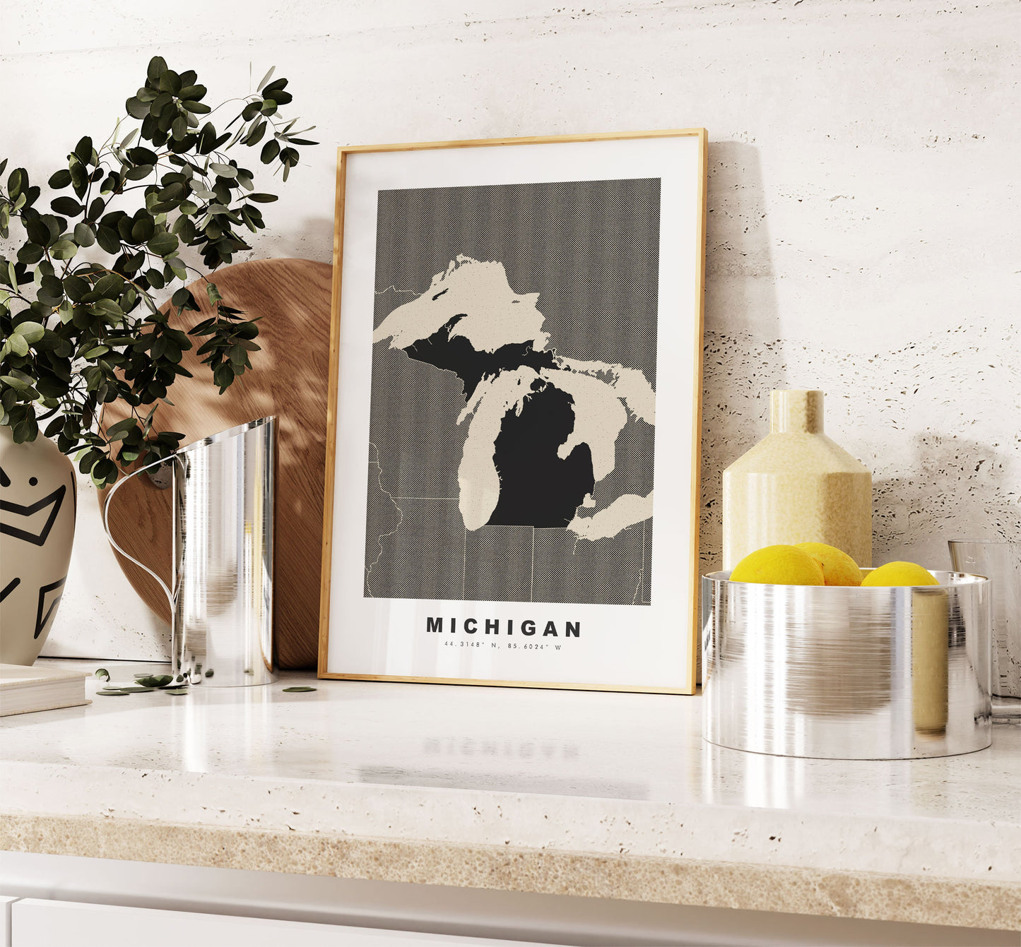 Michigan Map Print - Personalised Map Gift - Framed or Canvas Options Available - Custom Text Options - Personalised Gift - US States & Islands