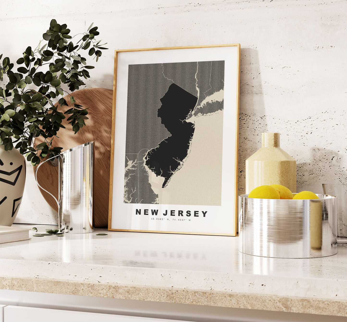 New Jersey Map Print - Personalised Map Gift - Framed or Canvas Options Available - Custom Text Options - Personalised Gift - US States & Islands