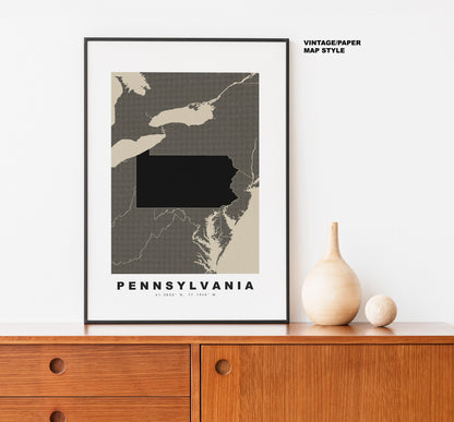 Pennsylvania Map Print - Personalised Map Gift - Framed or Canvas Options Available - Custom Text Options - Personalised Gift - US States & Islands