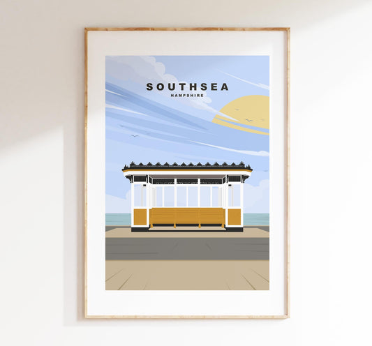 Southsea Travel Poster - Wall Art Print - Southsea and Portsmouth Travel Posters - Minimalist Retro Style - Prints or Framed Prints