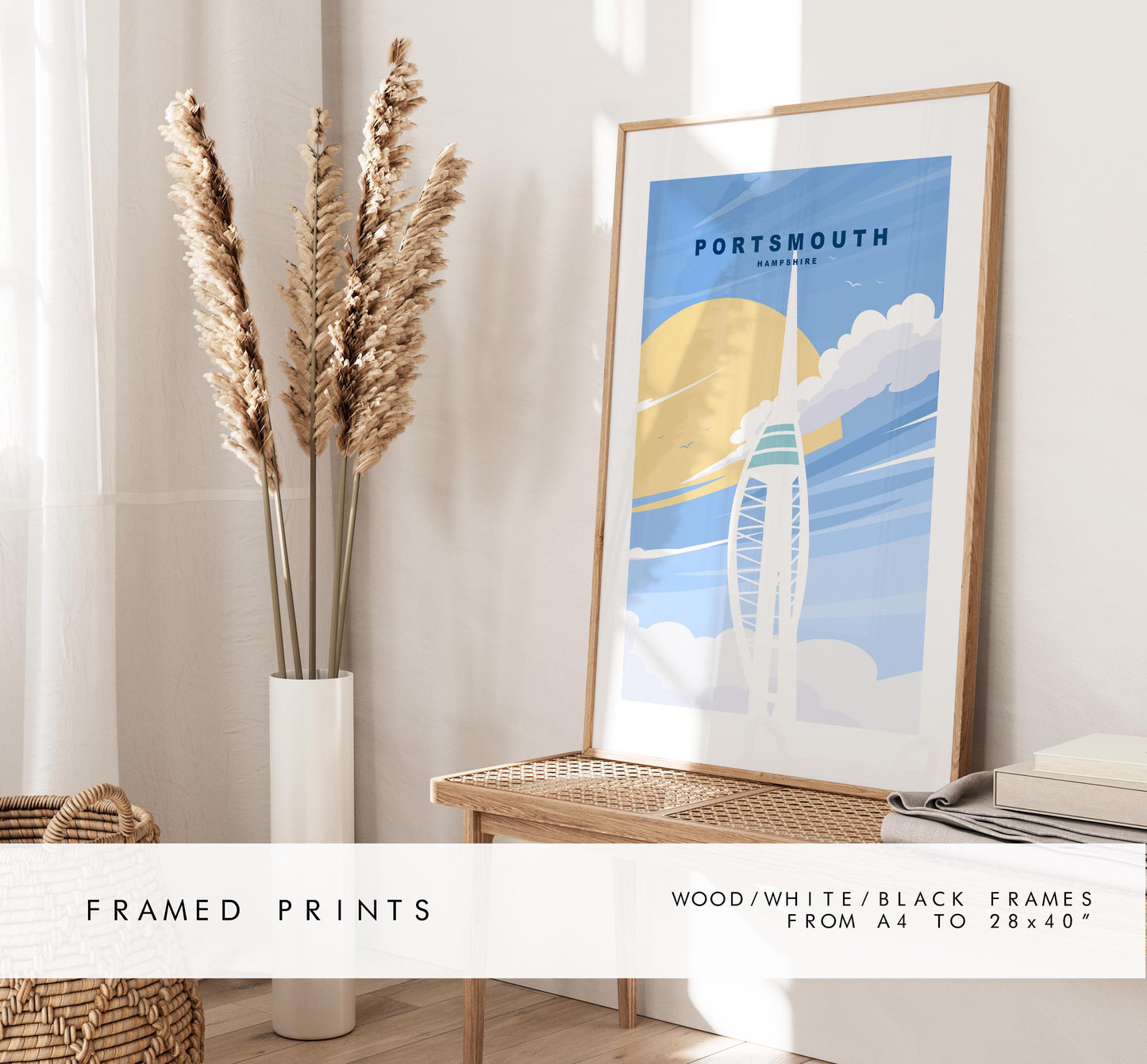 Portsmouth Travel Poster - Wall Art Print - Southsea and Portsmouth Travel Posters - Minimalist Retro Style - Prints or Framed Prints