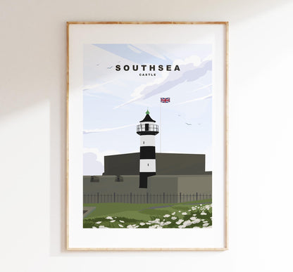 Southsea Castle Travel Poster - Wall Art Print - Southsea and Portsmouth Travel Posters - Minimalist Retro Style - Prints or Framed Prints