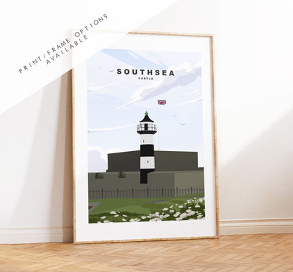 Southsea Castle Travel Poster - Wall Art Print - Southsea and Portsmouth Travel Posters - Minimalist Retro Style - Prints or Framed Prints