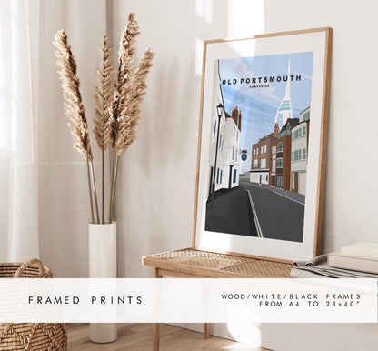 Old Portsmouth Travel Poster - Wall Art Print - Southsea and Portsmouth Travel Posters - Minimalist Retro Style - Prints or Framed Prints