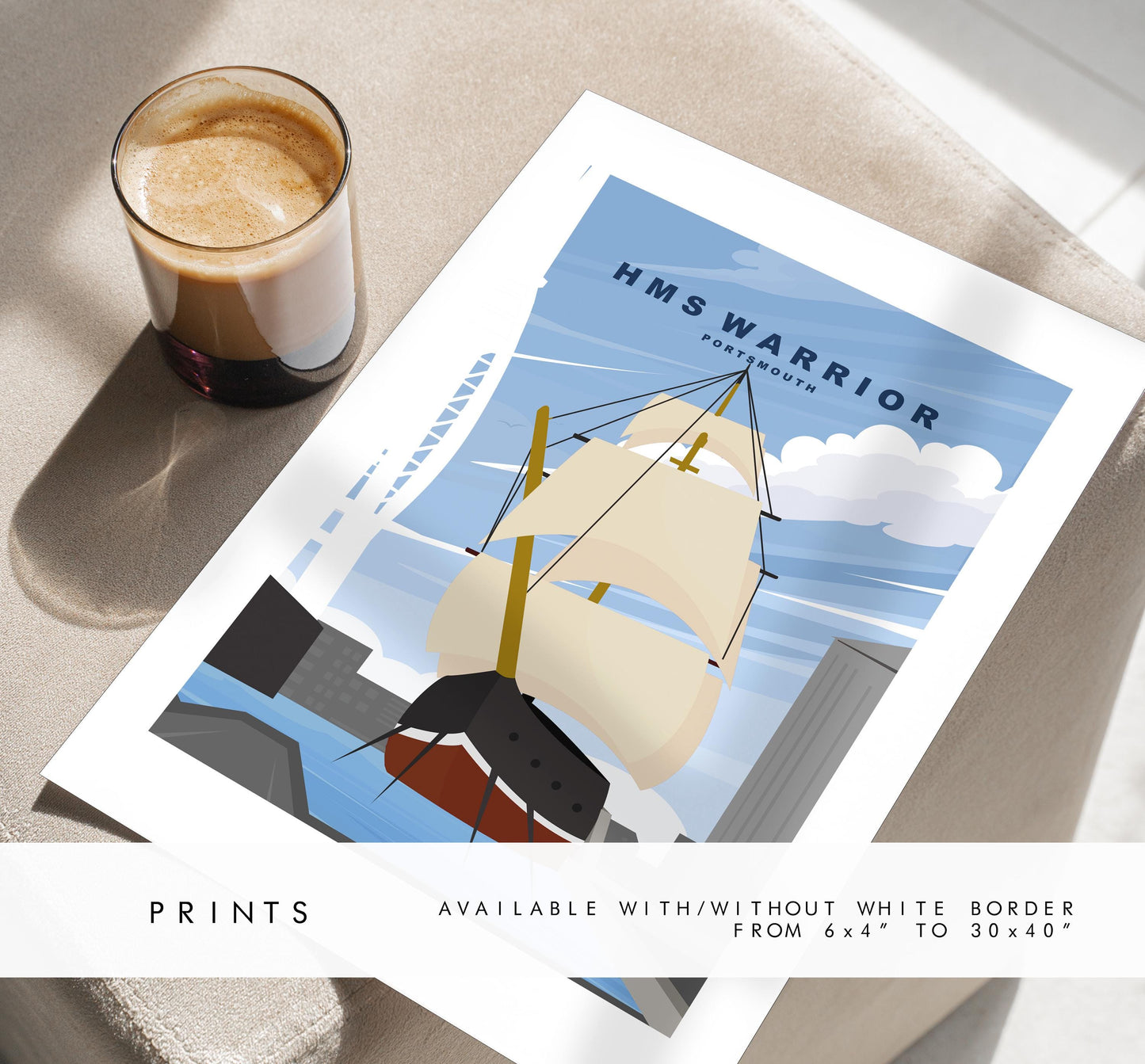 Warrior Travel Poster - Wall Art Print - Southsea and Portsmouth Travel Posters - Minimalist Retro Style - Prints or Framed Prints