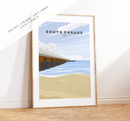 South Parade Pier Travel Poster - Wall Art Print - Southsea and Portsmouth Travel Posters - Minimalist Retro Style - Prints or Framed Prints