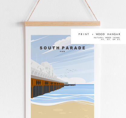 South Parade Pier Travel Poster - Wall Art Print - Southsea and Portsmouth Travel Posters - Minimalist Retro Style - Prints or Framed Prints