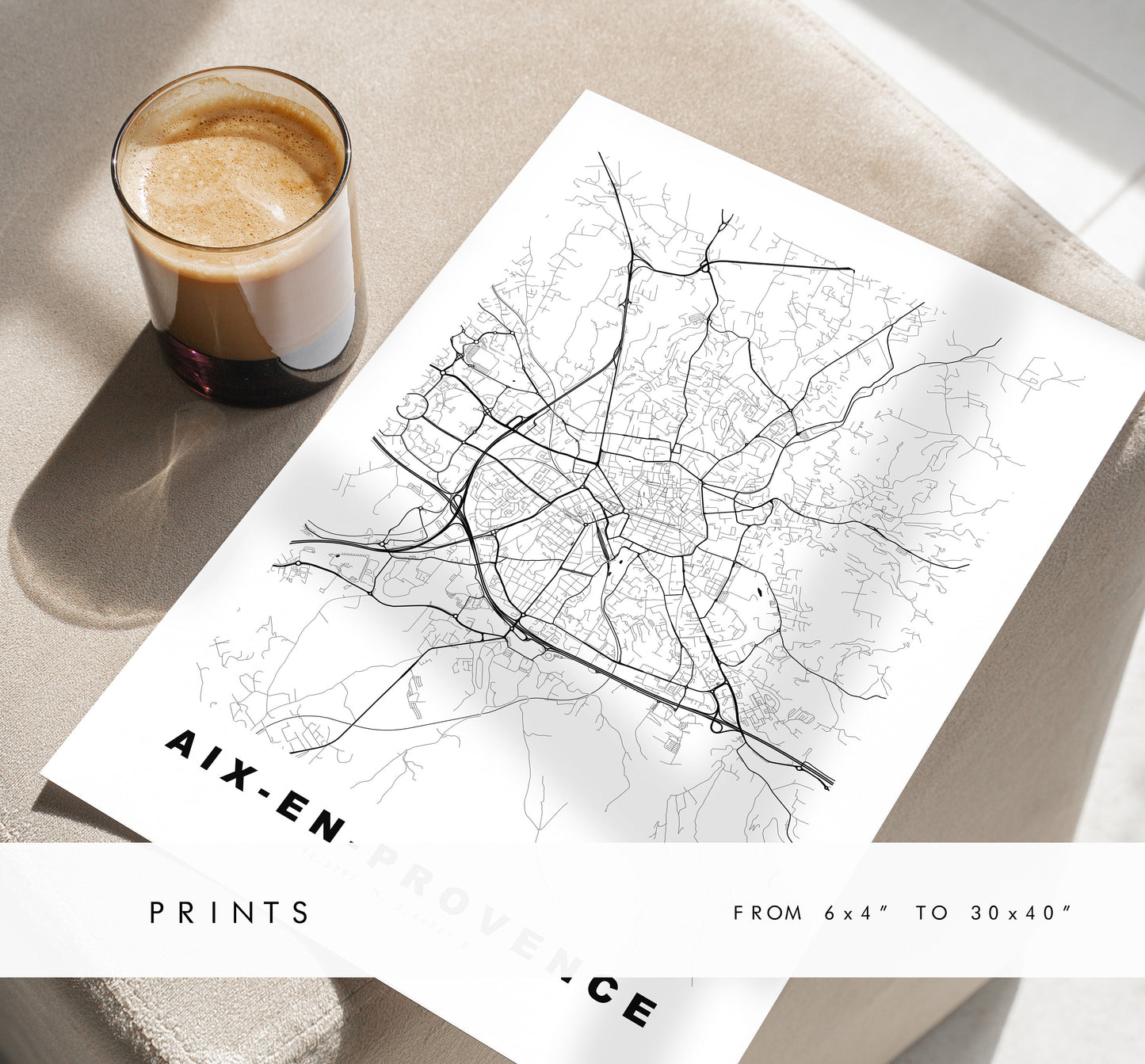 Aix en Provence Map Print - City Map Poster - Map Wall Art - France City Maps - Minimalist City Map - Aix en Provence, France