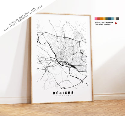 Beziers Map Print - City Map Poster - Map Wall Art - France City Maps - Beziers Print - Beziers Poster - Minimalist City Map - France