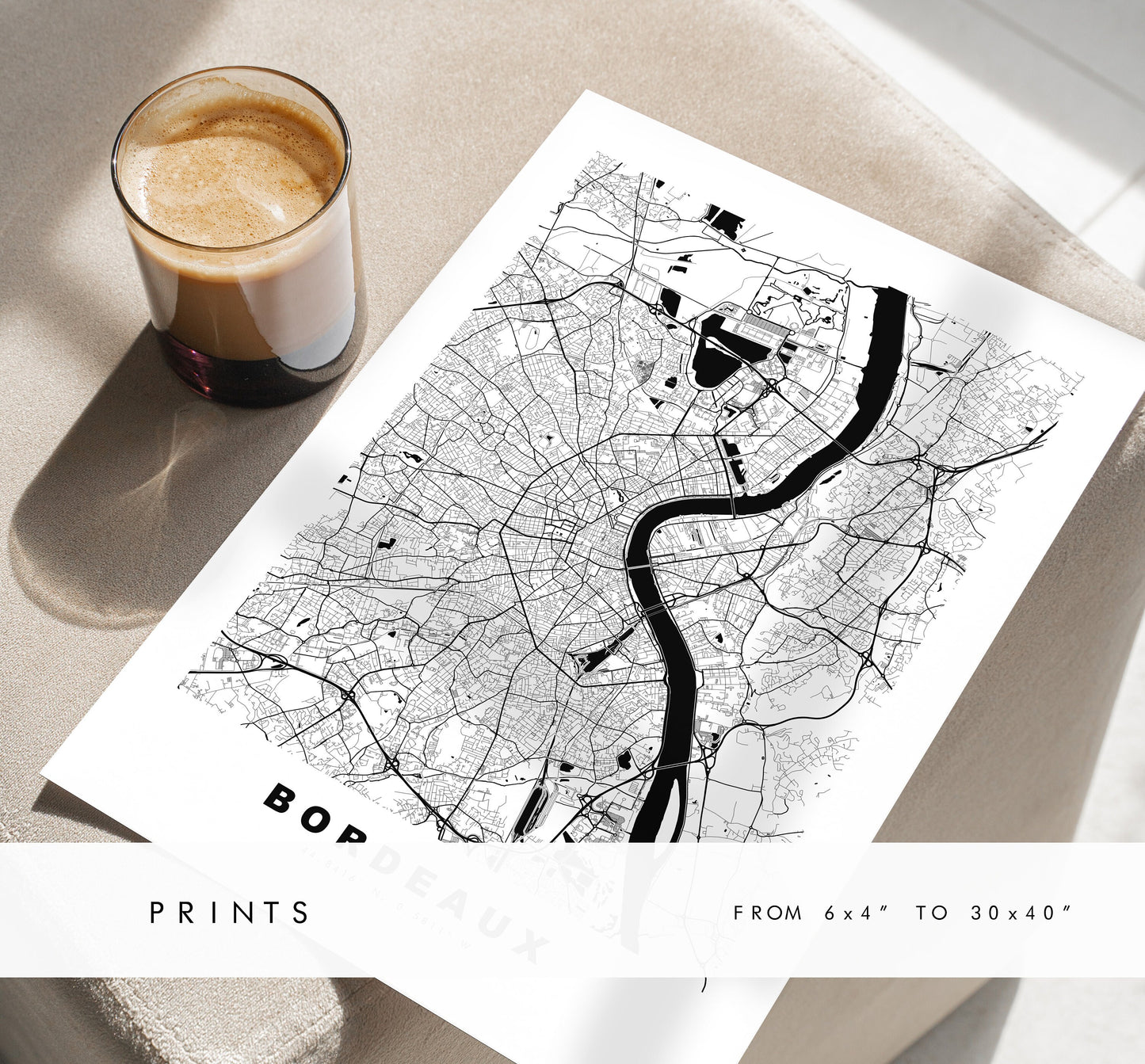 Bordeaux Map Print - City Map Poster - Map Wall Art - France City Maps - Bordeaux Print - Bordeaux Poster - Minimalist City Map - France