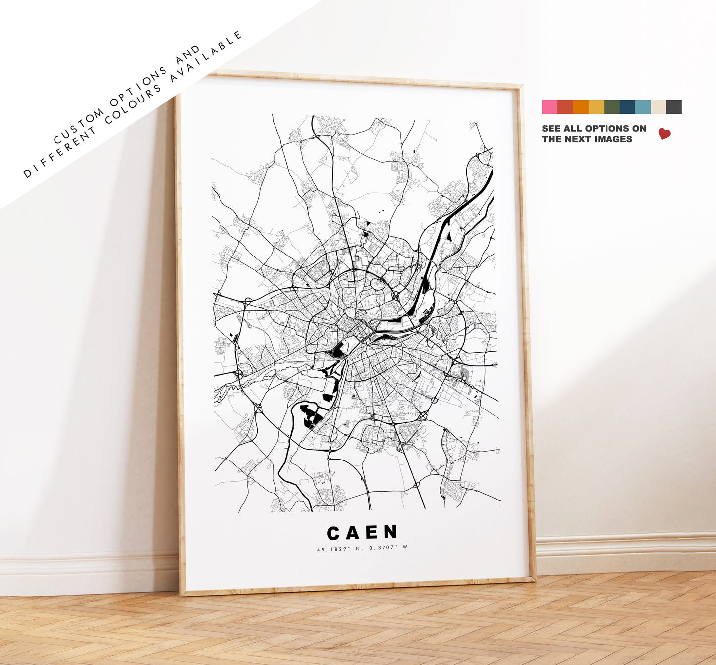 Caen Map Print - City Map Poster - Map Wall Art - France City Maps - Caen Print - Caen Poster - Minimalist City Map - France