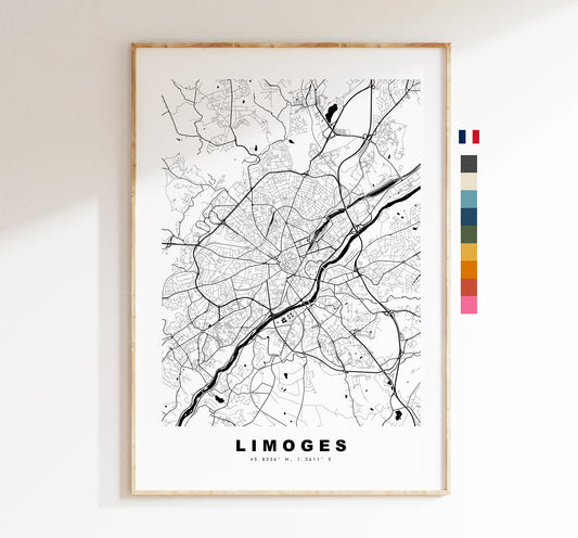 Limoges Map Print - City Map Poster - Map Wall Art - France City Maps - Limoges Print - Limoges Poster - Minimalist City Map - France