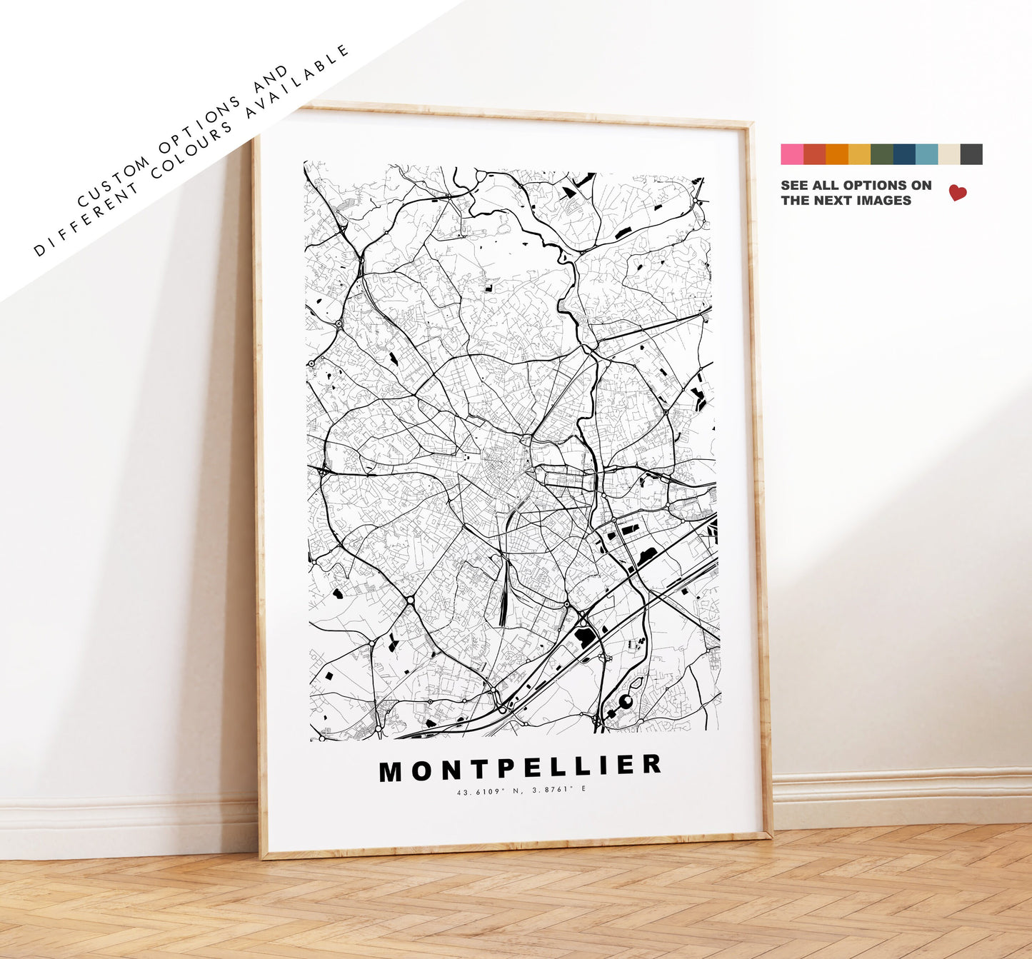 Montpellier Map Print - City Map Poster - Map Wall Art - France City Maps - Montpellier Print - Montpellier Poster - Minimalist City Map