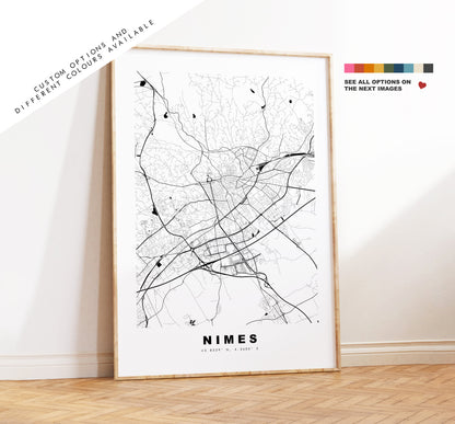 Nimes Map Print - City Map Poster - Map Wall Art - France City Maps - Nimes Print - Nimes Poster - Minimalist City Map - France