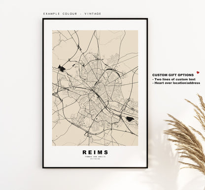 Reims Map Print - City Map Poster - Map Wall Art - France City Maps - Reims Print - Reims Poster - Minimalist City Map - France