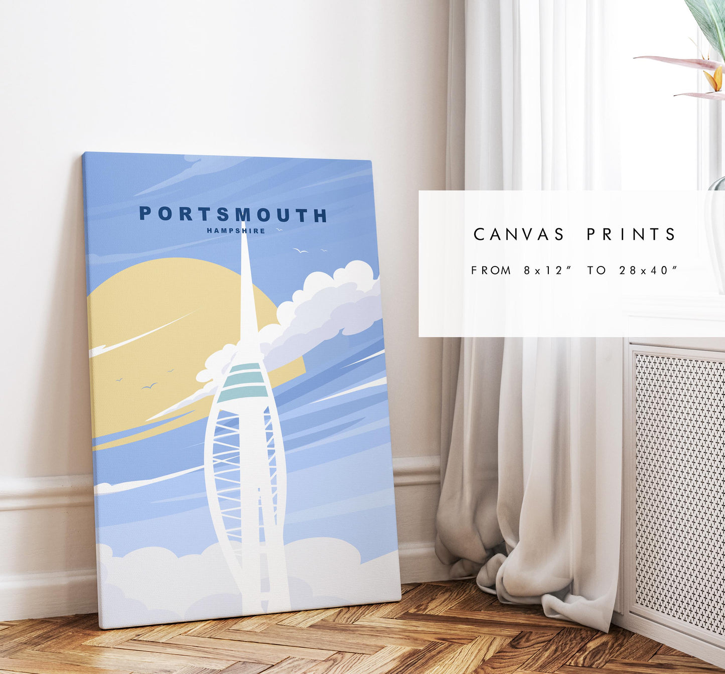 Portsmouth Travel Poster - Wall Art Print - Southsea and Portsmouth Travel Posters - Minimalist Retro Style - Prints or Framed Prints