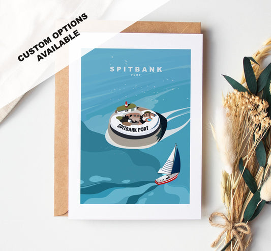 Spitbank Fort Greeting Card - Portsmouth and Southsea Cards (Travel Designs) - Blank Inside or Include Message - Envelope Included