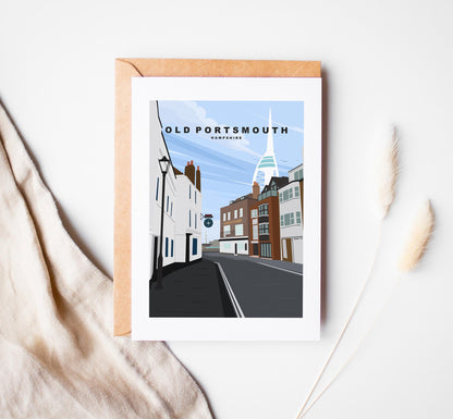 Old Portsmouth Greeting Card - Portsmouth and Southsea Cards (Travel Designs) - Blank Inside or Include Message - Envelope Included