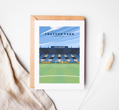 Fratton Park Greeting Card - Portsmouth and Southsea Cards (Travel Designs) - Blank Inside or Include Message - Envelope Included