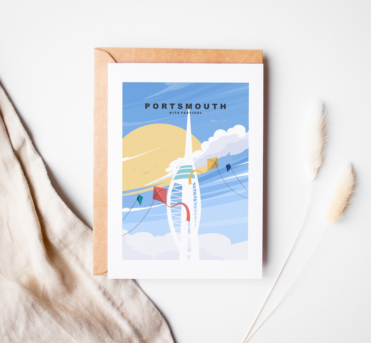 Portsmouth Kite Festival Greeting Card - Portsmouth and Southsea Cards (Travel Designs) - Blank Inside / Include Message - Envelope Included