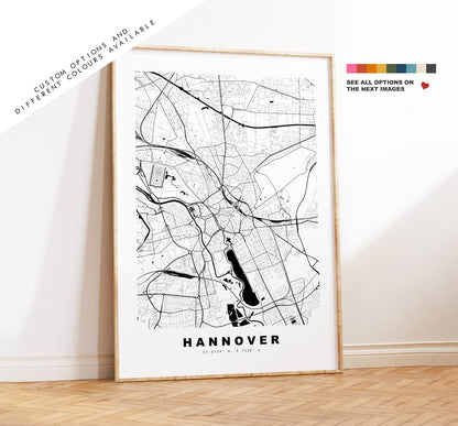 Hannover Map Print - City Map Poster - Map Wall Art - Germany City Maps - Hannover Print - Hannover Poster - Minimalist City Map - Germany