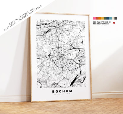 Bochum Map Print - City Map Poster - Map Wall Art - Germany City Maps - Bochum Print - Bochum Poster - Minimalist City Map - Germany