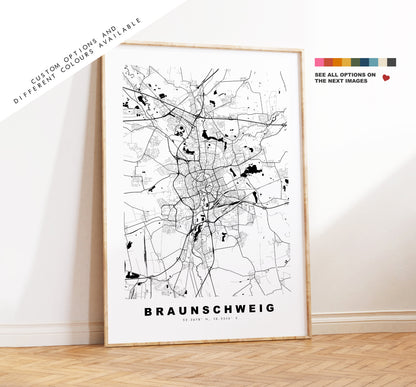 Braunschweig Map Print - City Map Poster - Map Wall Art - Germany City Maps - Braunschweig Print - Braunschweig Poster - Minimalist City Map