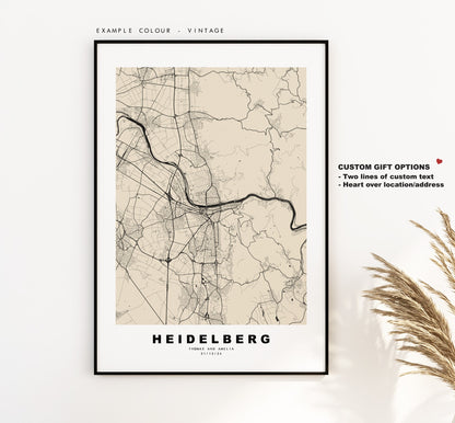 Heidelberg Map Print - City Map Poster - Map Wall Art - Germany City Maps - Heidelberg Print - Heidelberg Poster - Minimalist City Map