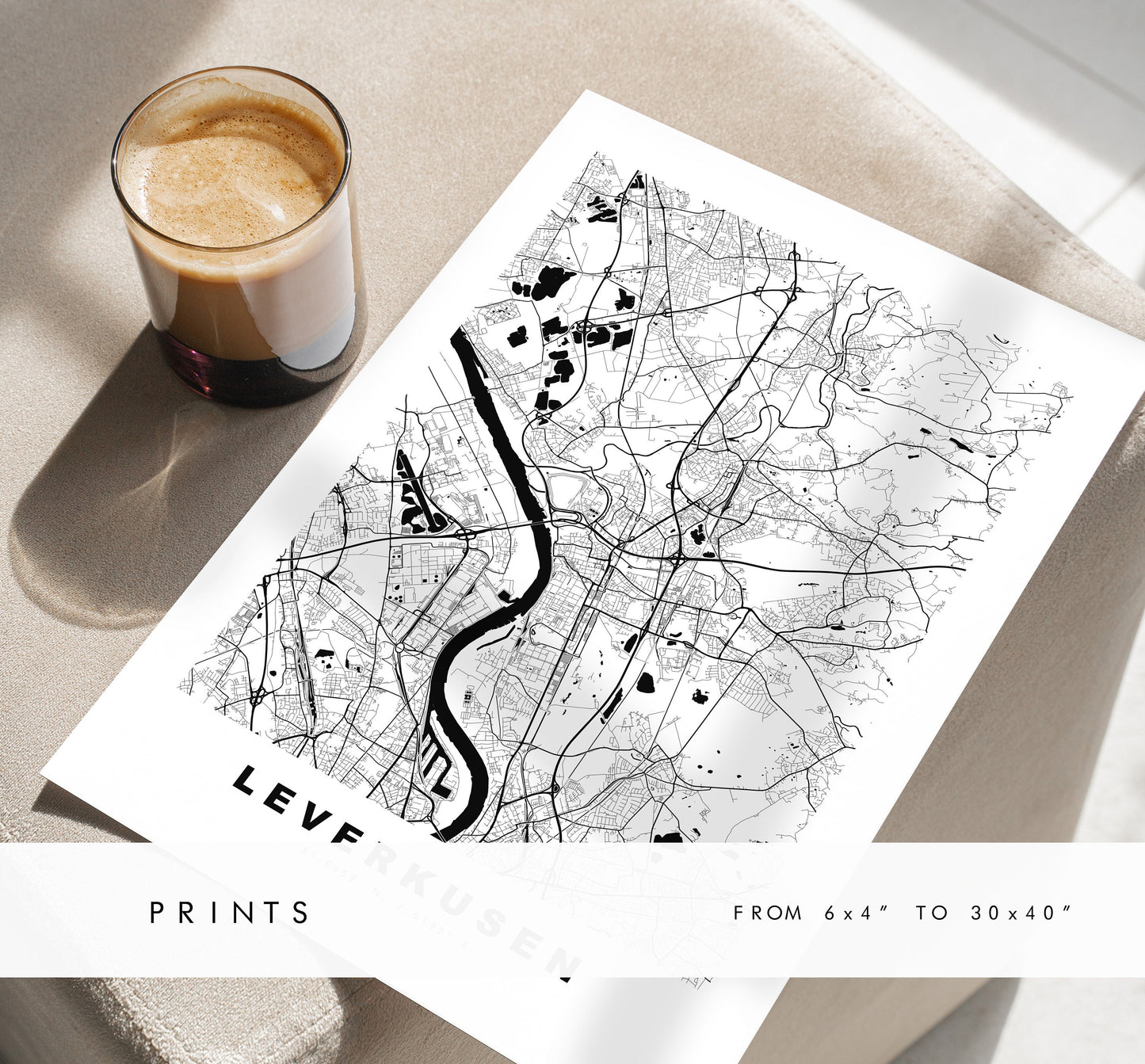 Leverkusen Map Print - City Map Poster - Map Wall Art - Germany City Maps - Leverkusen Print - Leverkusen Poster - Minimalist City Map