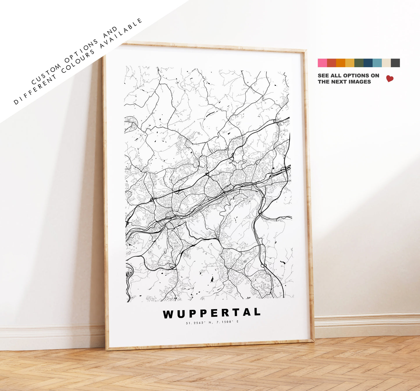 Wuppertal Map Print - City Map Poster - Map Wall Art - Germany City Maps - Wuppertal Print - Wuppertal Poster - Minimalist City Map