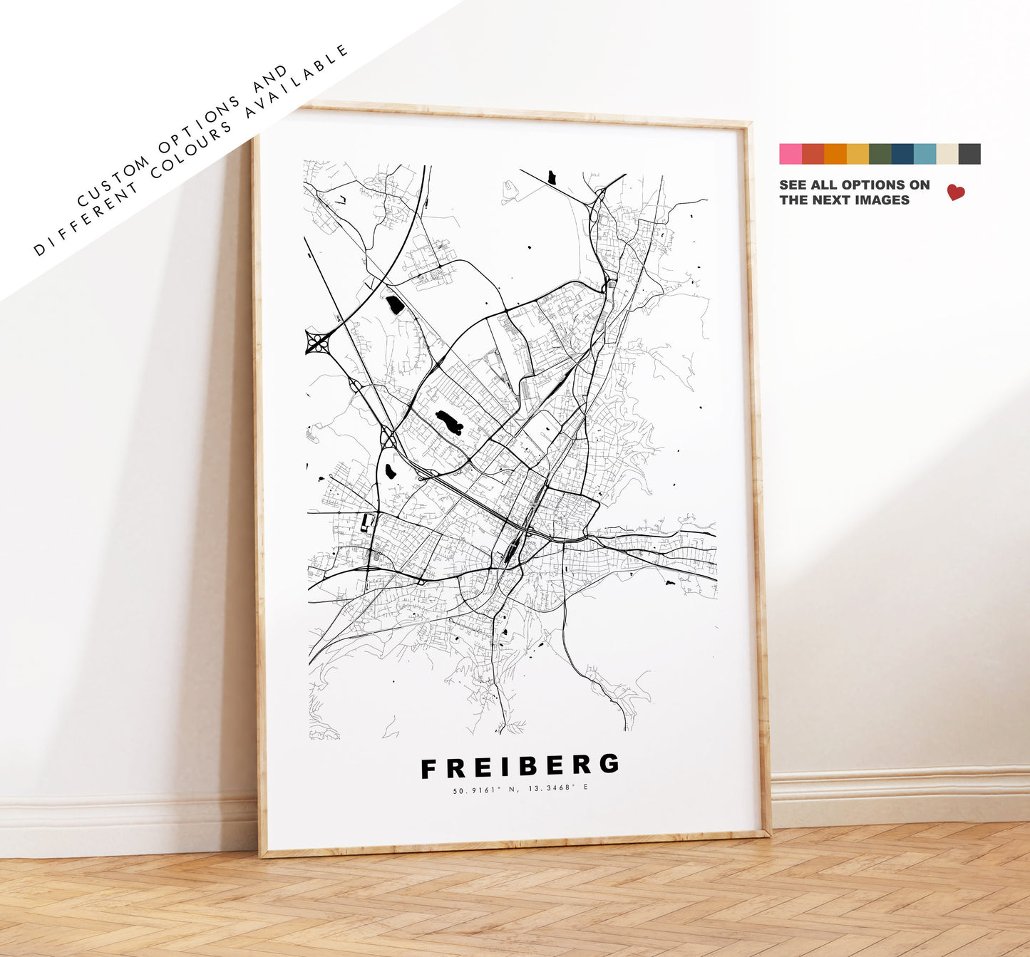 Freiberg Map Print - City Map Poster - Map Wall Art - Germany City Maps - Freiberg Print - Freiberg Poster - Minimalist City Map - Germany