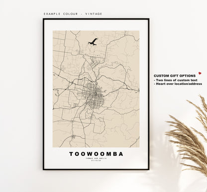 Toowoomba Map Print - City Map Poster - Map Wall Art - Australia City Maps - Toowoomba Print - Toowoomba Poster - Minimalist City Map