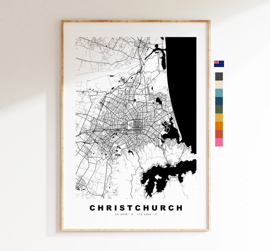 Christchurch Map Print - City Map Poster - Map Art - New Zealand City Maps - Christchurch Print - Christchurch Poster - Minimalist City Map