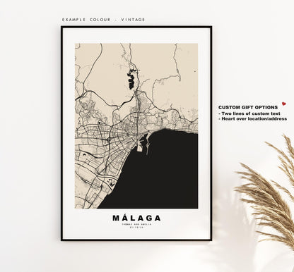 Malaga Map Print - City Map Poster - Map Art - Map Wall Art - Spain City Maps - Malaga Print - Malaga Poster - Minimalist City Map