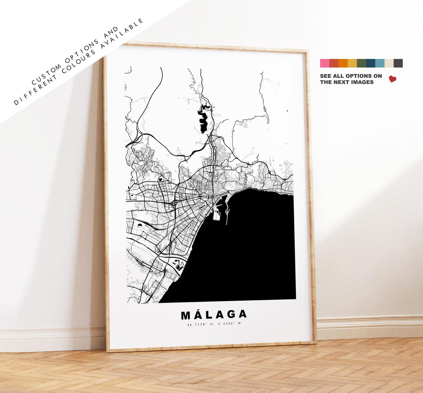 Malaga Map Print - City Map Poster - Map Art - Map Wall Art - Spain City Maps - Malaga Print - Malaga Poster - Minimalist City Map