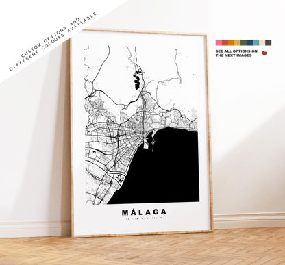 Malaga Map Print - City Map Poster - Map Art - Map Wall Art - Spain City Maps - Malaga Print - Malaga Poster - Minimalist City Map