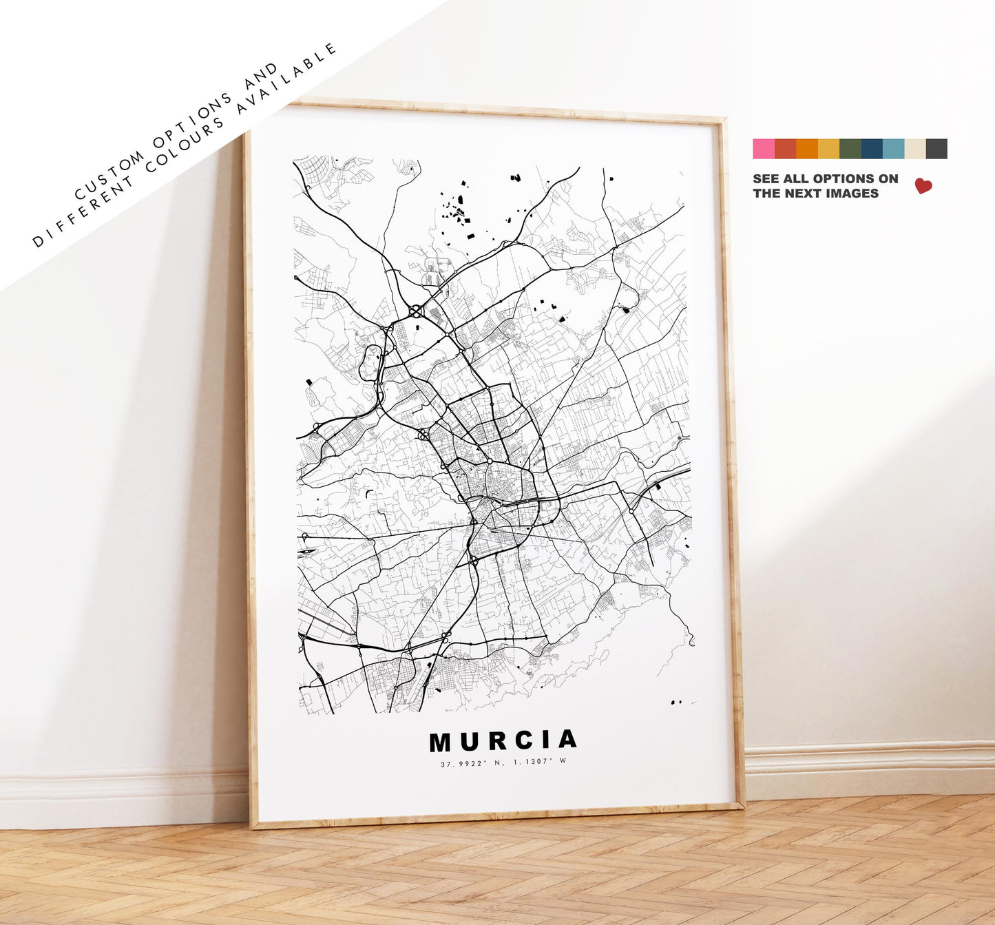 Murcia Map Print - City Map Poster - Map Art - Map Wall Art - Spain City Maps - Murcia Print - Murcia Poster - Minimalist City Map