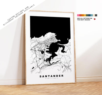 Santander Map Print - City Map Poster - Map Art - Map Wall Art - Spain City Maps - Santander Print - Santander Poster - Minimalist City Map