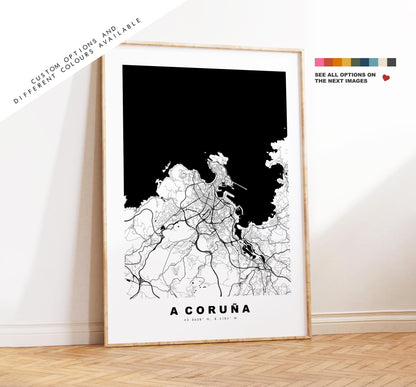 A Coruna Map Print - City Map Poster - Map Art - Map Wall Art - Spain City Maps - A Coruna Print - A Coruña Poster - Minimalist City Map