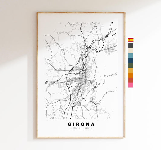 Girona Map Print - City Map Poster - Map Art - Map Wall Art - Spain City Maps - Girona Print - Girona Poster - Minimalist City Map