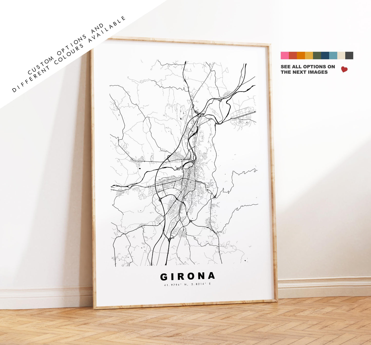 Girona Map Print - City Map Poster - Map Art - Map Wall Art - Spain City Maps - Girona Print - Girona Poster - Minimalist City Map