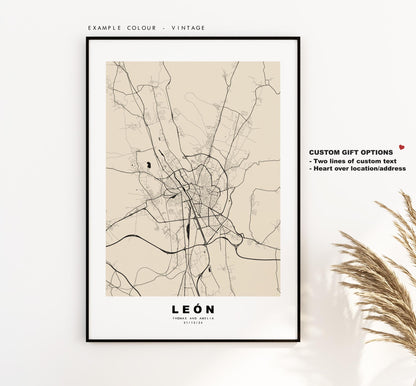 Leon Map Print - City Map Poster - Map Art - Map Wall Art - Spain City Maps - Leon Print - León Poster - Minimalist City Map