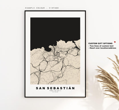 San Sebastian Map Print - City Map Poster - Map Art - Map Wall Art - Spain City Maps - Donostia-San Sebastian Print - Minimalist City Map